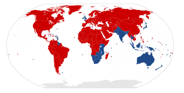 countries driving on right versus left