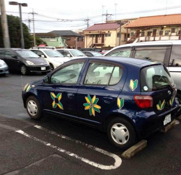 Decorated car with green leaf symbols via _yamanyaman